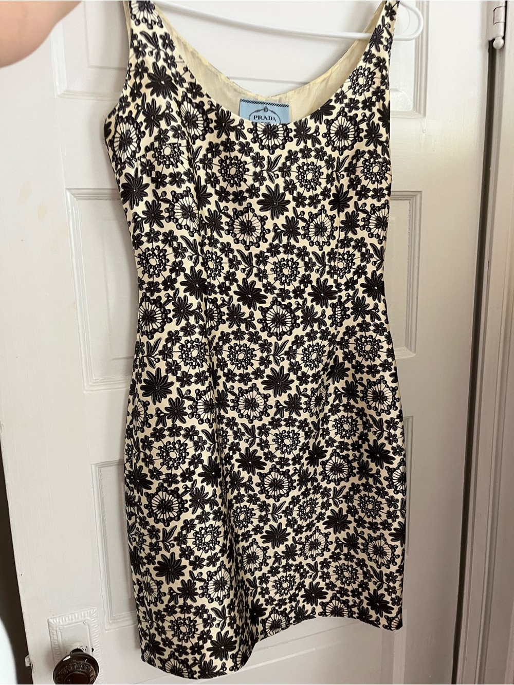 Prada Cream Midi Dress with Navy Floral Pattern